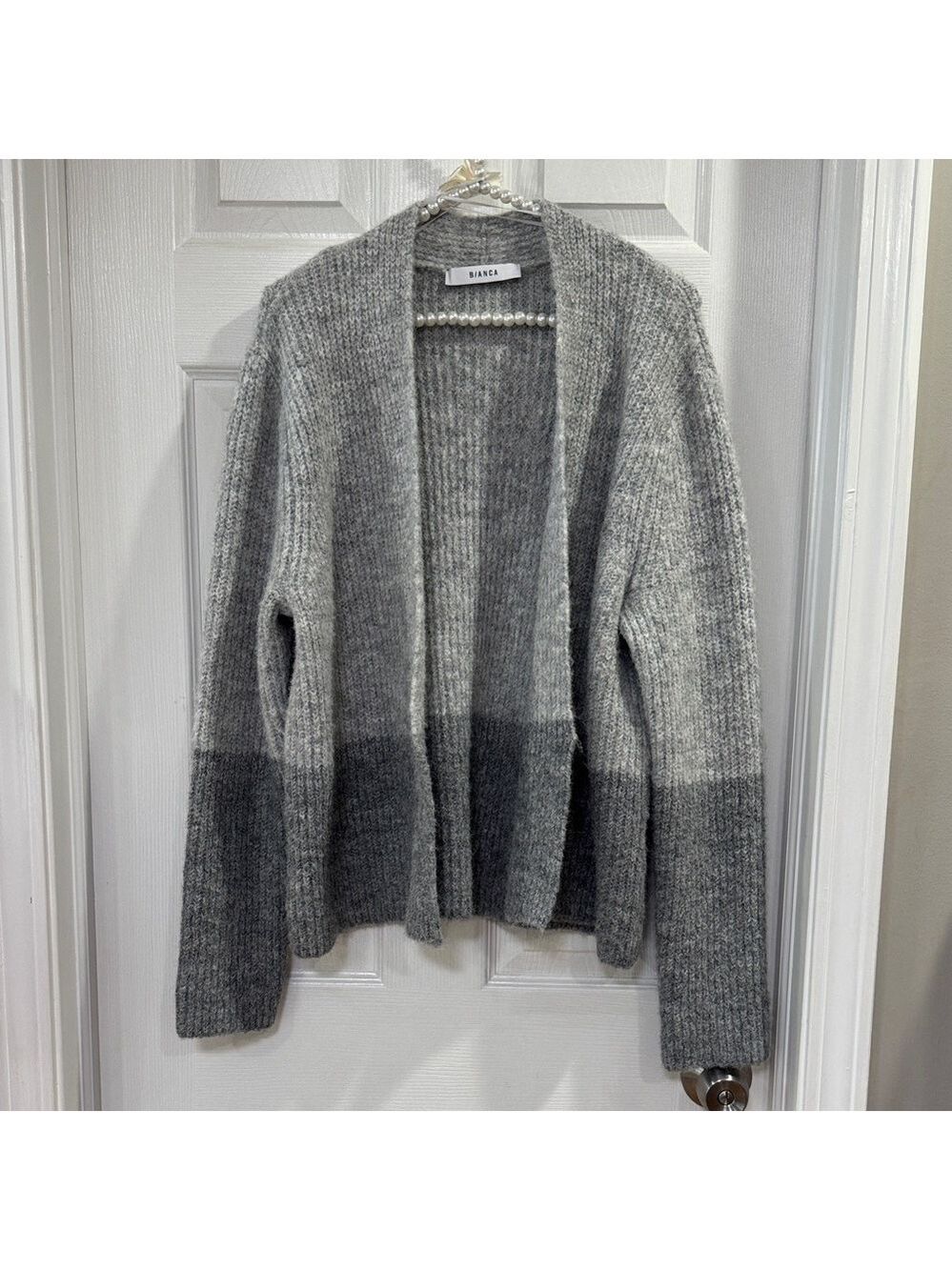 Bianca Two-Toned Open-Front Cardigan Grey.